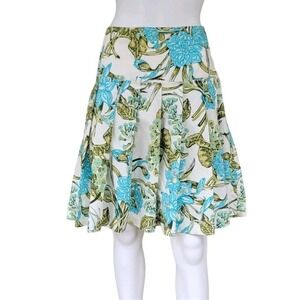 Ann Taylor Loft Floral Pleated A Line Skirt White Blue Green Size 10 NWT